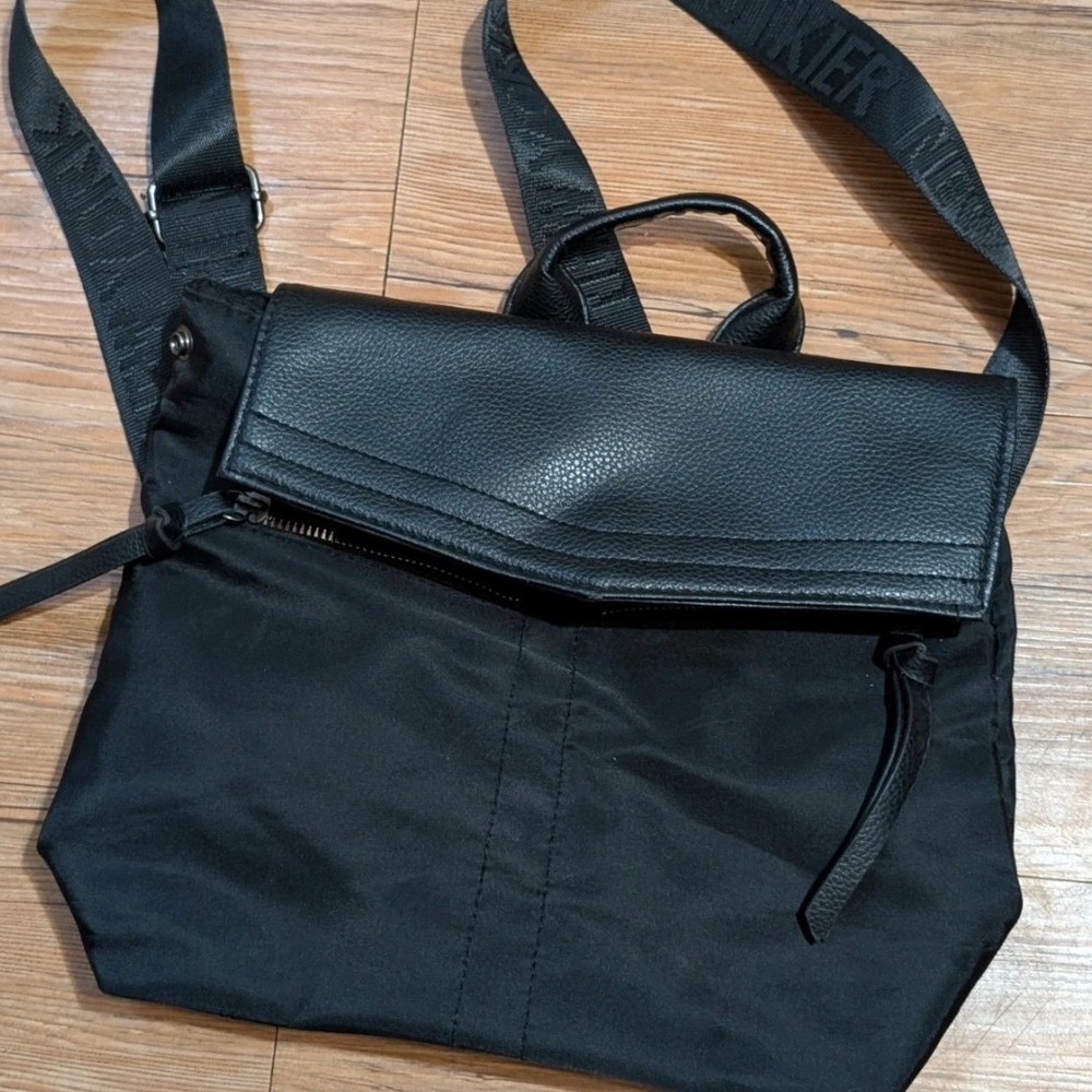 Botkier New York Black Nylon and Leather Mini Backpack Logo Straps